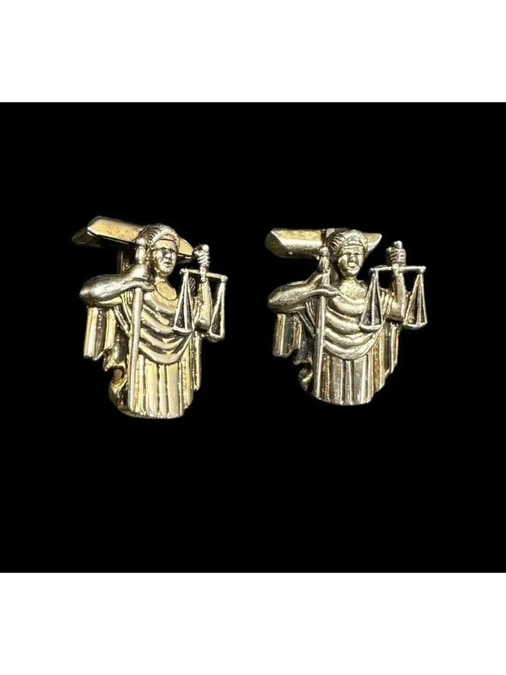 Vintage Sterling Silver Lady Justice Cufflinks Scales Judge Sword Blindfold